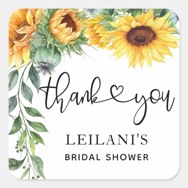 Sunflower Watercolor Bridal Shower  Square Sticker (Front)
