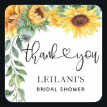 Sunflower Watercolor Bridal Shower  Square Sticker<br><div class="desc">This design features watercolor sunflowers and bridal shower text in fun typography.</div>