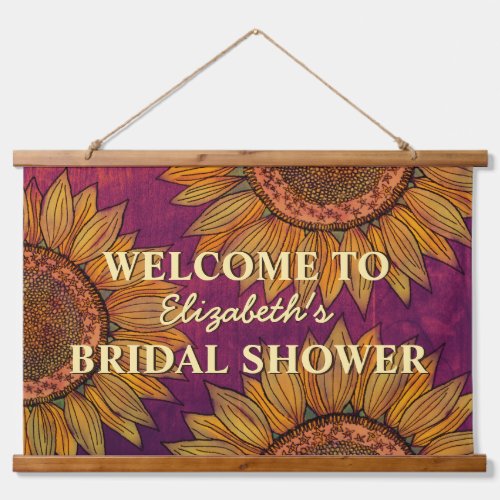   Sunflower Watercolor Burgundy Boho Bridal Shower Hanging Tapestry