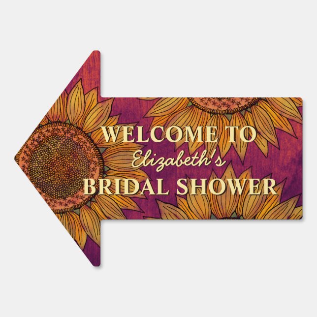 Sunflower Watercolor Burgundy Boho Bridal Shower S Sign (Front)