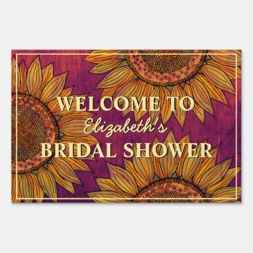 Sunflower Watercolor Burgundy Boho Bridal Shower Sign