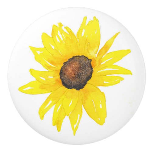 Sunflower Watercolor Ceramic Knob
