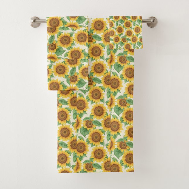 Sunflower Watercolor Colorful Personalized Pattern Bath Towel Set (Insitu)