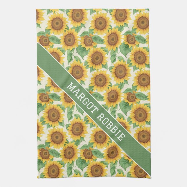 Sunflower Watercolor Colorful Personalized Pattern Kitchen Towel (Vertical)
