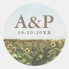 Sunflower Watercolor Country Rustic Wedding Favors Classic Round Sticker