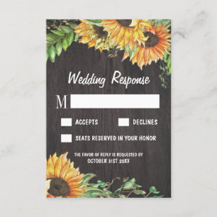 Sunflower Watercolor Country Wedding RSVP Cards