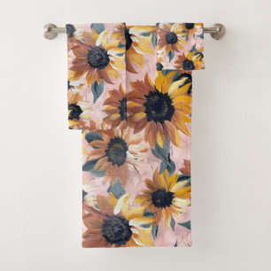 Sunflower Watercolor Design Bath Towel Set