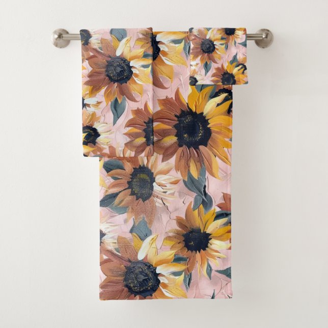 Sunflower Watercolor Design Bath Towel Set (Insitu)