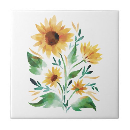 Sunflower watercolor design ceramic tile