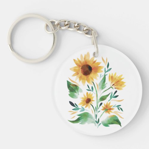 Sunflower watercolor design keychain