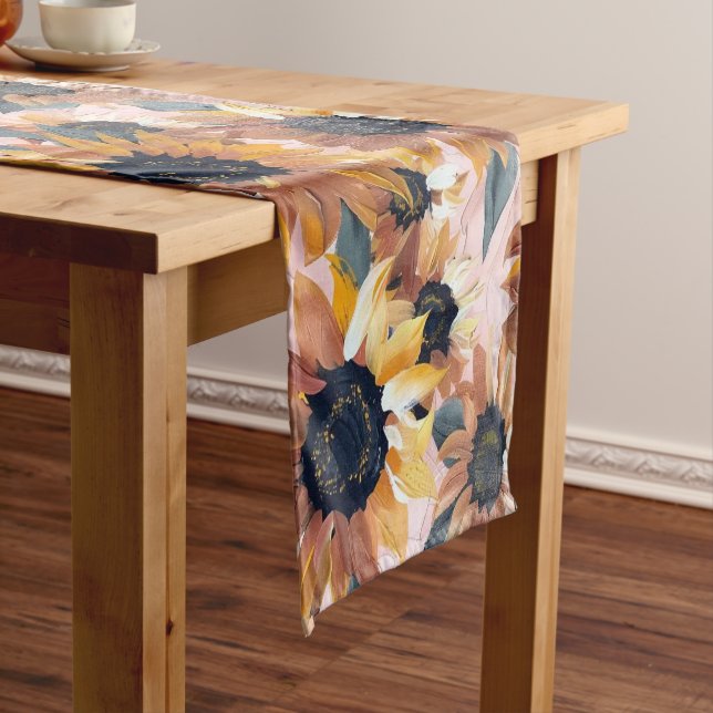 Sunflower Watercolor Design Short Table Runner (In Situ)