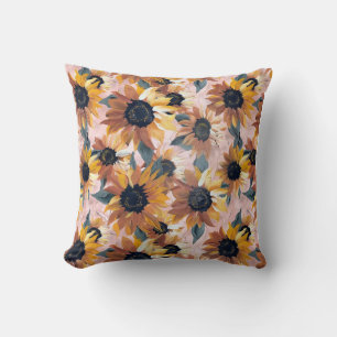 Sunflower Watercolor Design Throw Pillow