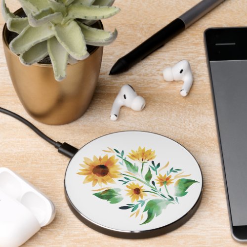 Sunflower watercolor design  wireless charger 