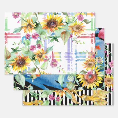 Sunflower Watercolor Designs Wrapping Paper Sheets