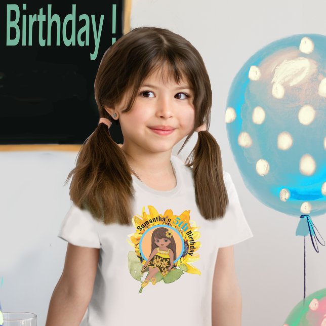 Sunflower Watercolor Fifth Girl Birthday T-Shirt (Sunflower Watercolor Fifth Girl Birthday T-Shirt)