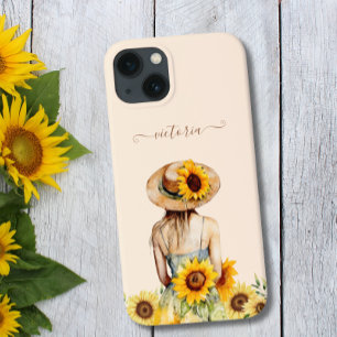 Sunflower Watercolor Floral Bohi Art Script Name iPhone 13 Case