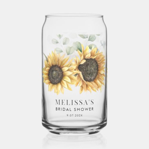 Sunflower Watercolor Floral Bridal Shower Custom Can Glass