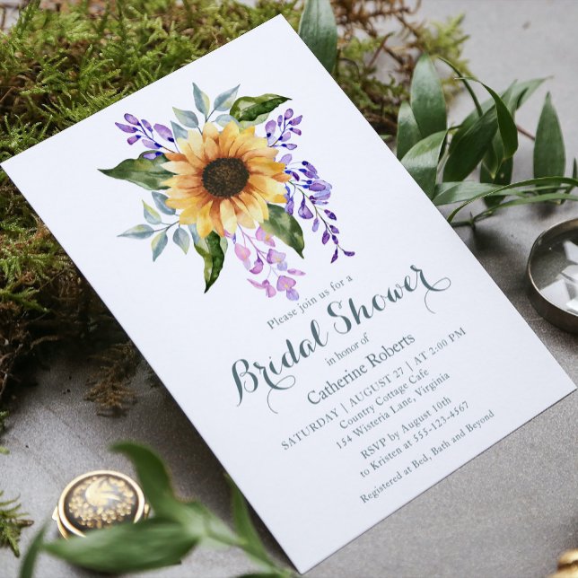 Sunflower Watercolor Floral Bridal Shower Invitation (Creator Uploaded)