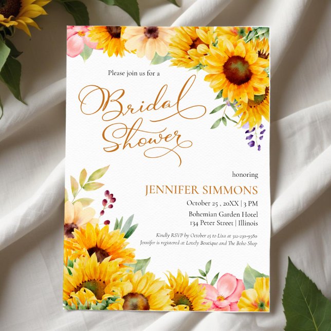 Sunflower Watercolor Floral Bridal Shower Invitation (Creator Uploaded)