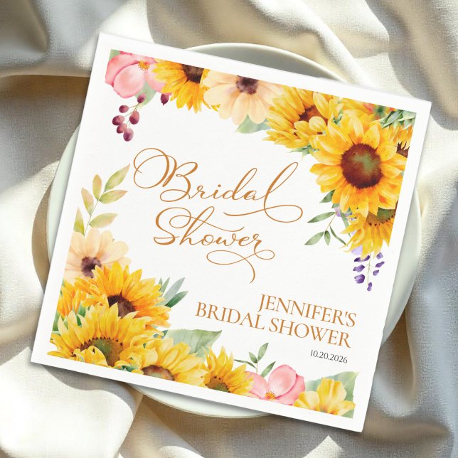 Sunflower Watercolor Floral Bridal Shower Napkins (Creator Uploaded)
