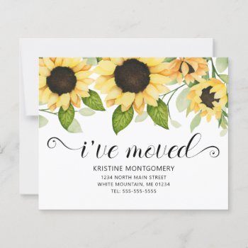 Sunflower Watercolor Floral Budget Moving Card by ilovedigis at Zazzle