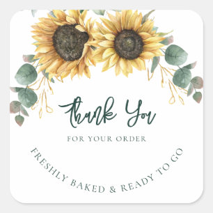 Sunflower Watercolor Floral Business Thank You Square Sticker