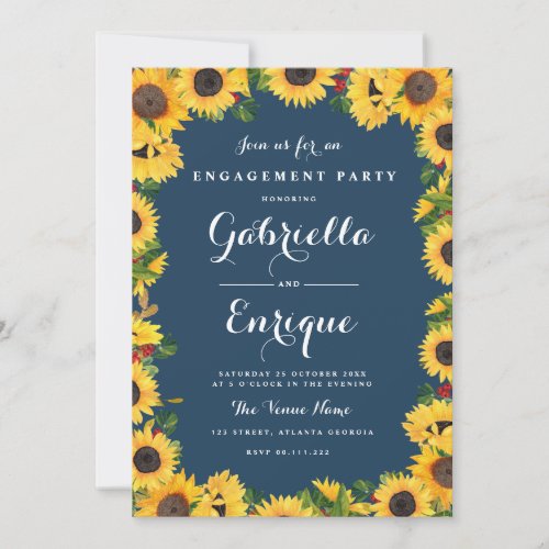 sunflower watercolor floral engagement party invitation