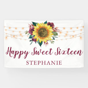Sunflower Watercolor Floral Lights Sweet 16 Banner