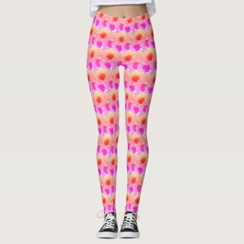 Sunflower Watercolor Floral Neon Pink Leggings