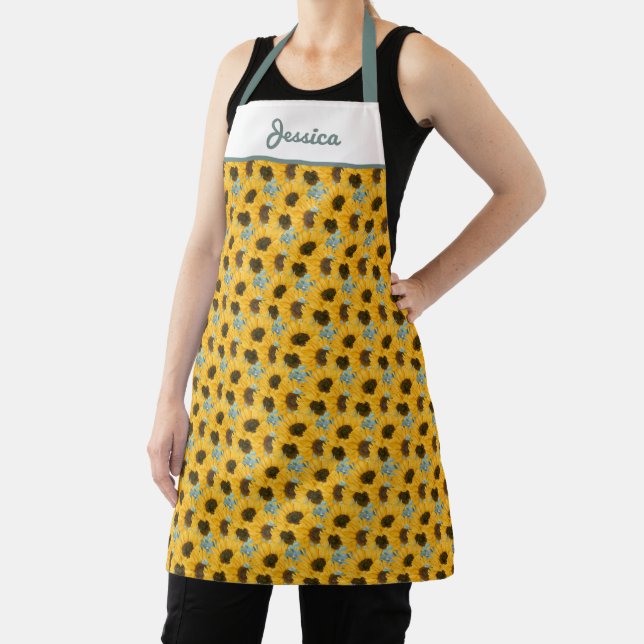 Sunflower Watercolor Floral Personalized Apron (Insitu)