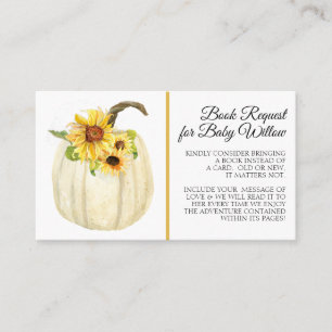 Sunflower Watercolor Floral Pumpkin Book Request Business Card