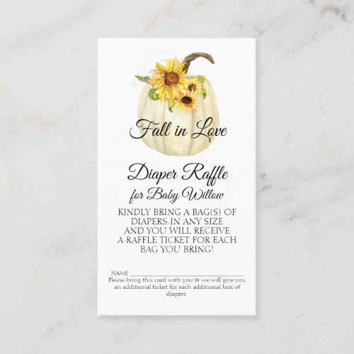 Sunflower Watercolor Floral Pumpkin Diaper Raffle Business Card