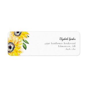 Sunflower Watercolor Floral Script Elegant Yellow Label