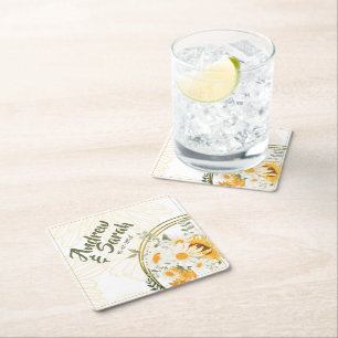 Sunflower Watercolor Floral  Square Paper Coaster