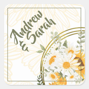 Sunflower Watercolor Floral  Square Sticker