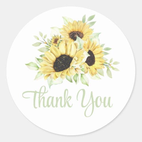 Sunflower Watercolor Floral TWedding Thank You Classic Round Sticker