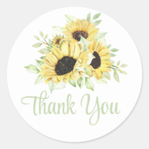 Sunflower Watercolor Floral TWedding Thank You Classic Round Sticker
