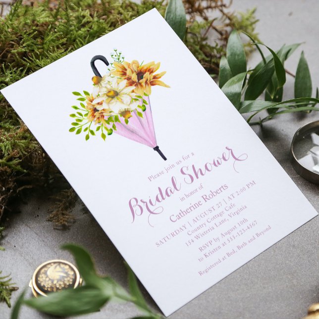 Sunflower Watercolor Floral Umbrella Bridal Shower Invitation (Creator Uploaded)