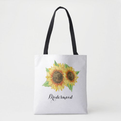 Sunflower Watercolor Floral Wedding Bridesmaid Tote Bag