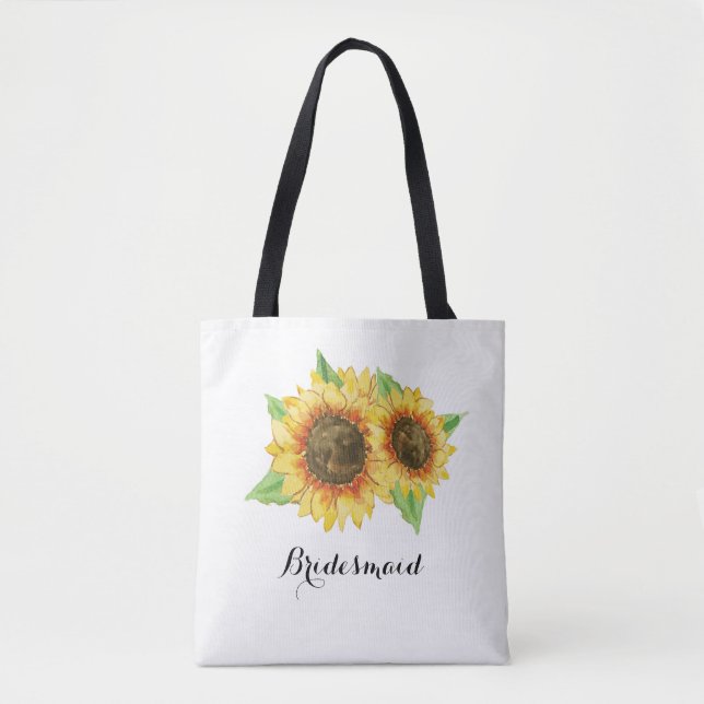 Sunflower Watercolor Floral Wedding Bridesmaid Tote Bag (Front)