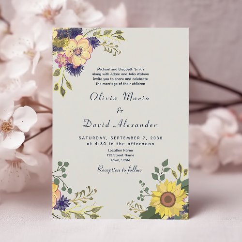 Sunflower Watercolor Floral Wedding Invitation