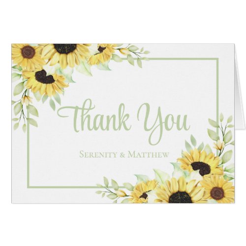 Sunflower Watercolor Floral Wedding Thank You 
