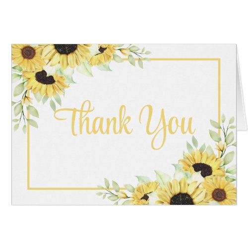 Sunflower Watercolor Floral Wedding Thank You 