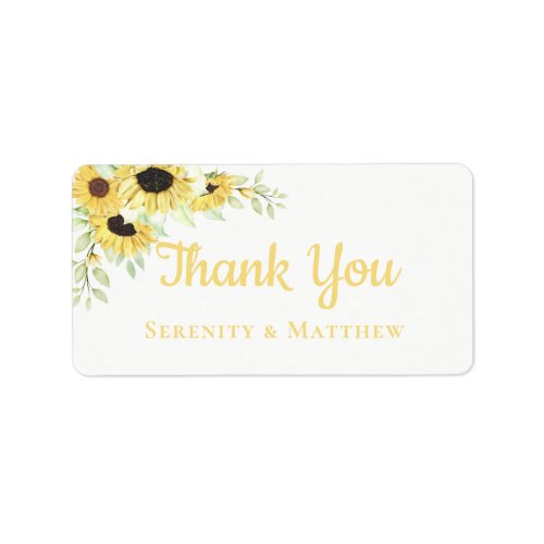 Sunflower Watercolor Floral Wedding Thank You Label