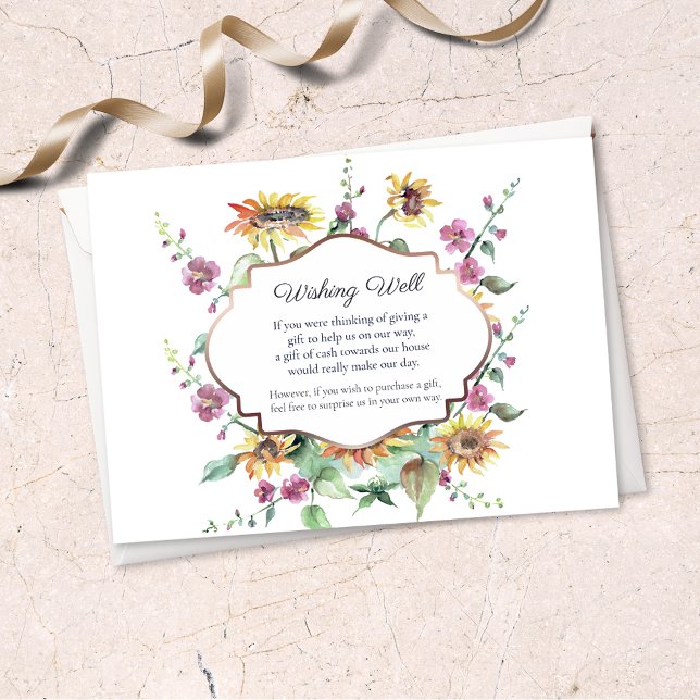 Sunflower Watercolor Florals Wishing Well Wedding Enclosure Card (Creator Uploaded)