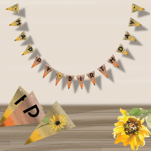 Sunflower Watercolor Girl Birthday Bunting Flags