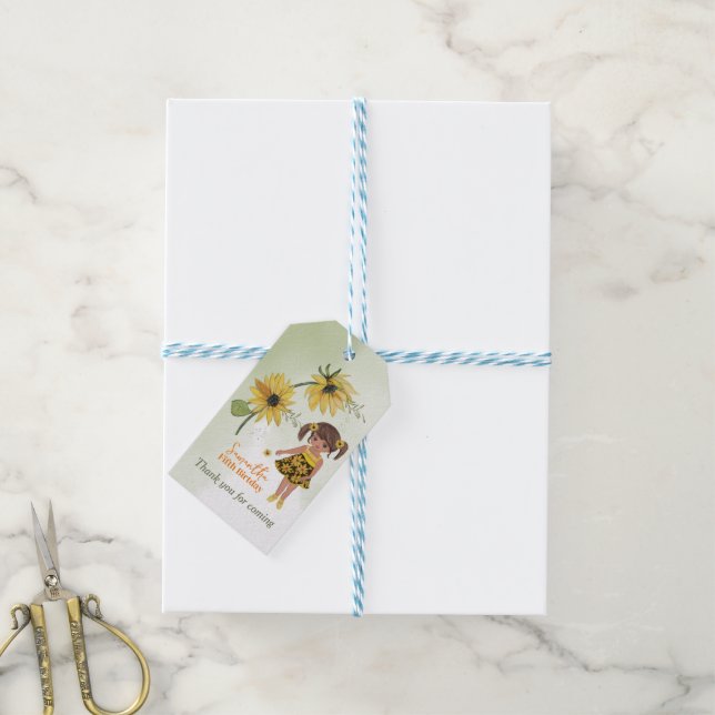 Sunflower Watercolor Girl Birthday Thank You  Gift Tags (With Twine)