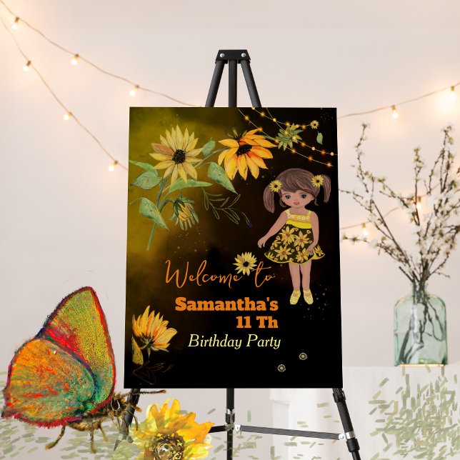  Sunflower Watercolor Girl Black Birthday Foam Board (Sunflower Watercolor Girl Black Birthday Foam Board)