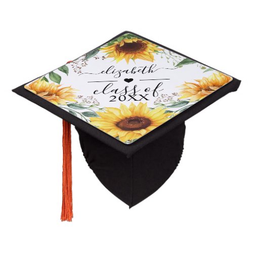 Sunflower Watercolor Graduation Class of Graduation Cap Topper