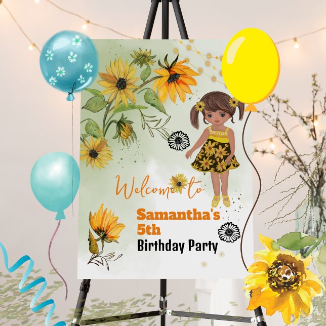  Sunflower Watercolor Little Girl Birthday Foam Board (Sunflower Watercolor Little Girl Birthday Foam Board)